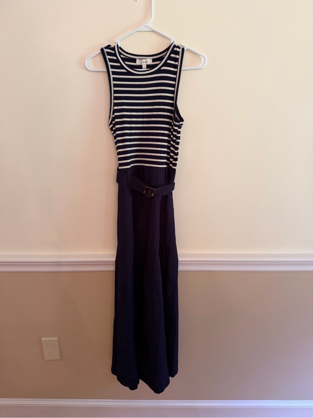Zara Black & White Striped Sleeveless Belted Maxi Dress
